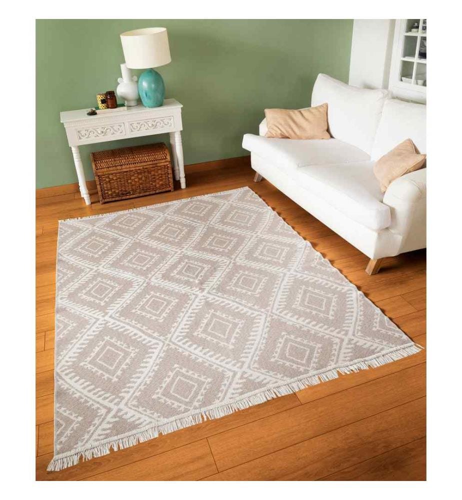 Flurteppich, Weiss, Beige, 100% Baumwolle, 80 x 300 cm