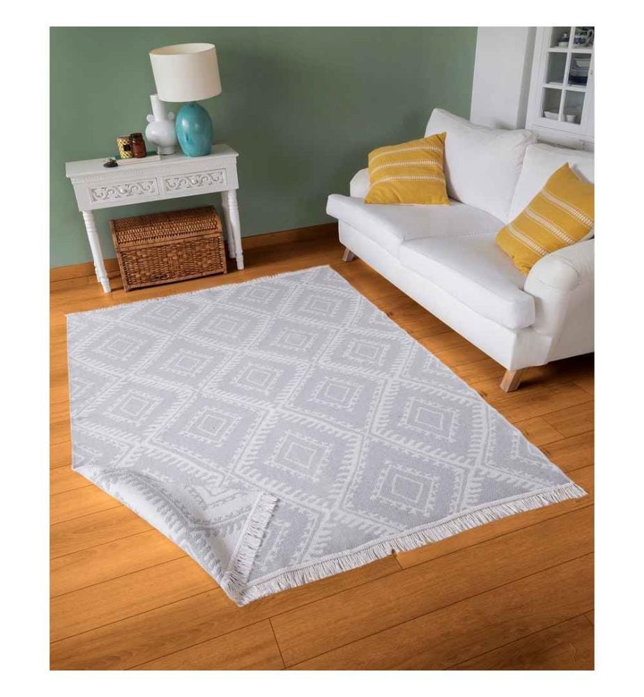 Tappeto, Bianco, Grigio, 100% cotone, 120 x 180 cm