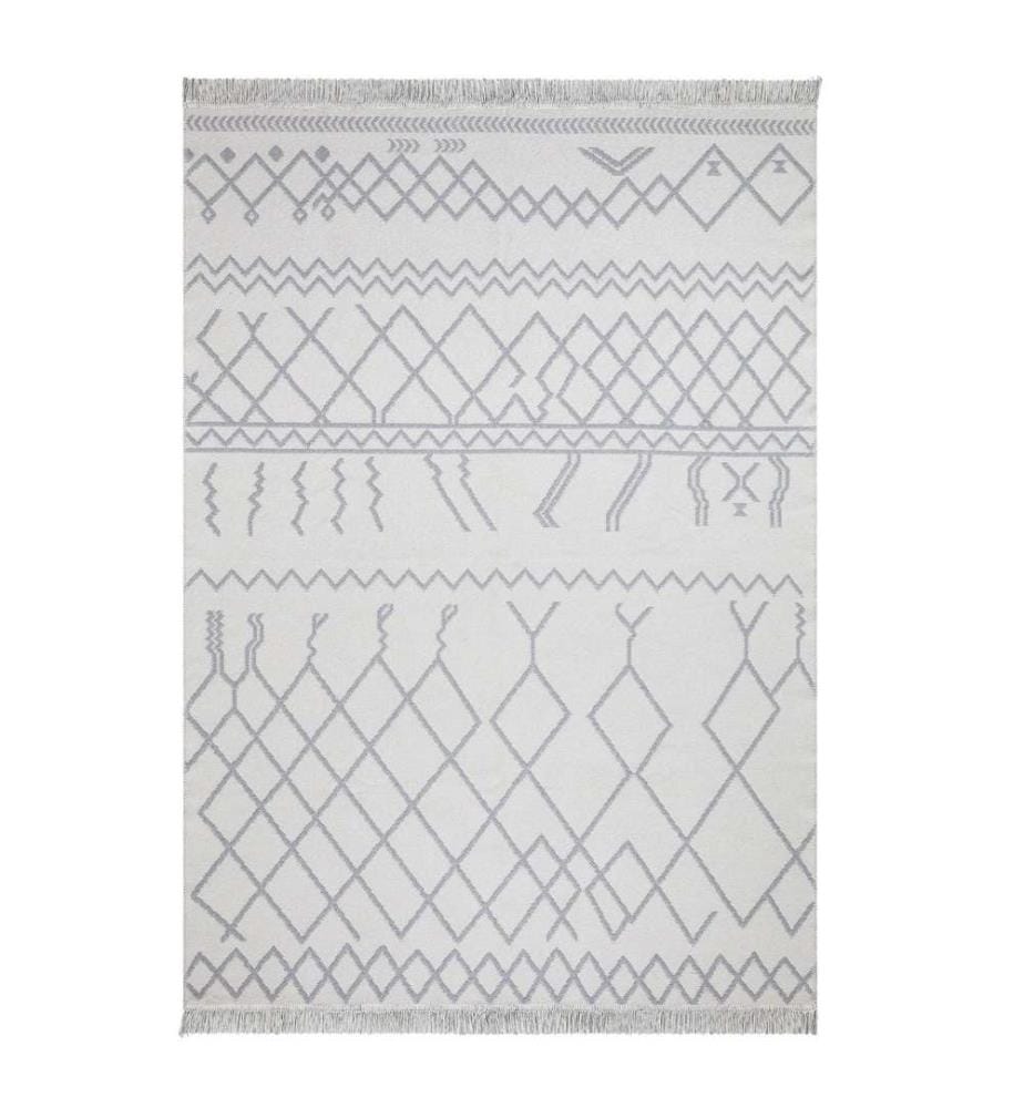 Tapis de hall, blanc, gris, 100% coton, 80 x 150 cm