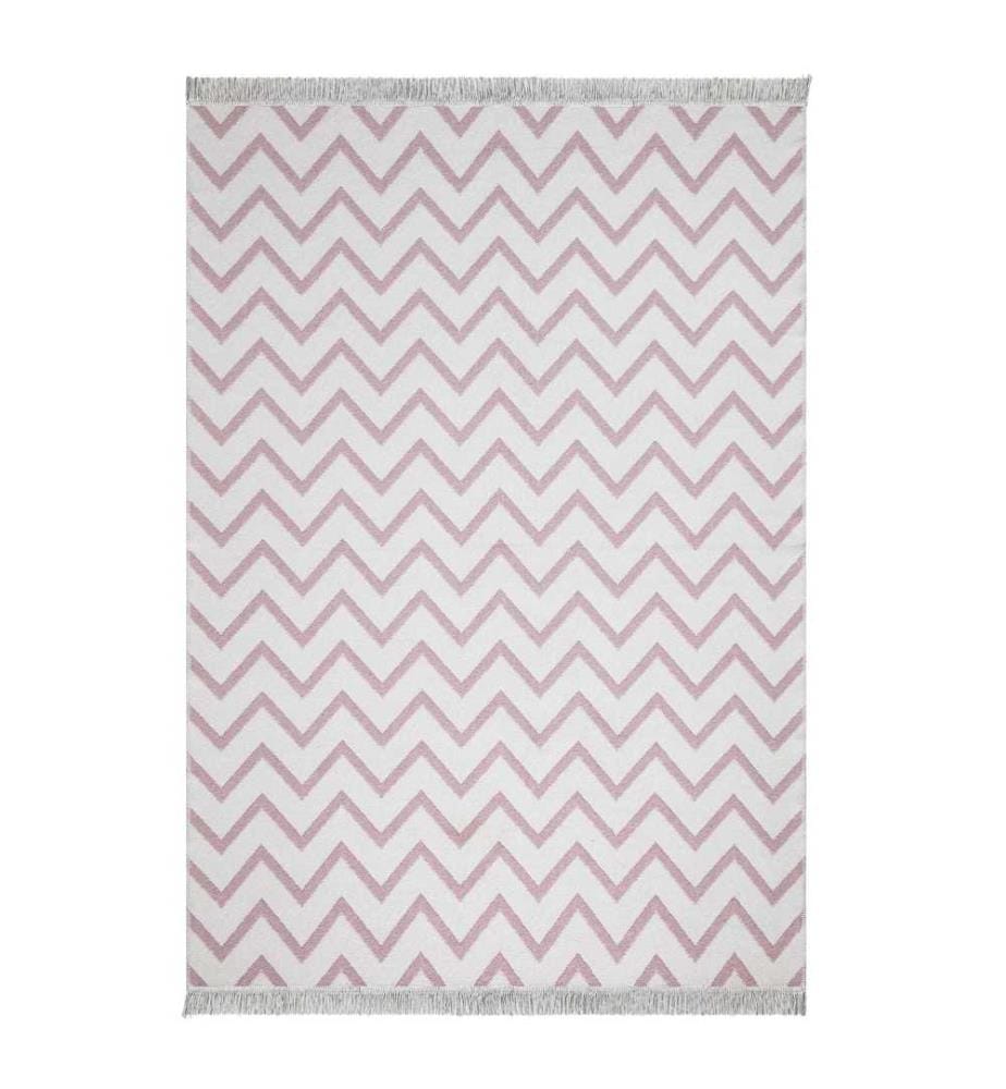 Tapis de salle, blanc, rose, 100% coton, 80 x 150 cm