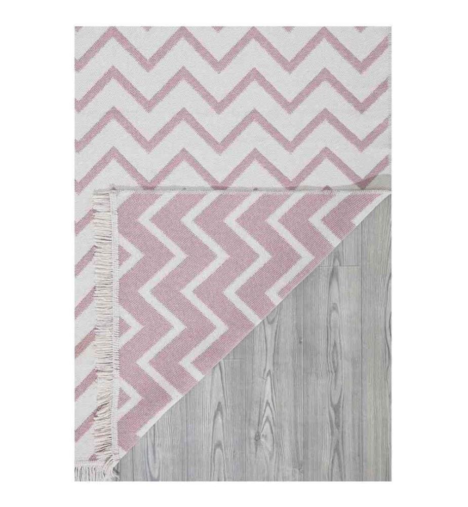 Tapis de salle, blanc, rose, 100% coton, 80 x 150 cm