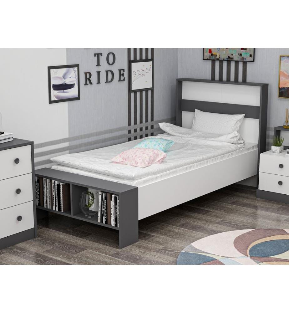 Antracite, Bianco, Letti Classici, 69X190X90 cm, Piastra Di Particelle Con Rivestimento Melamina