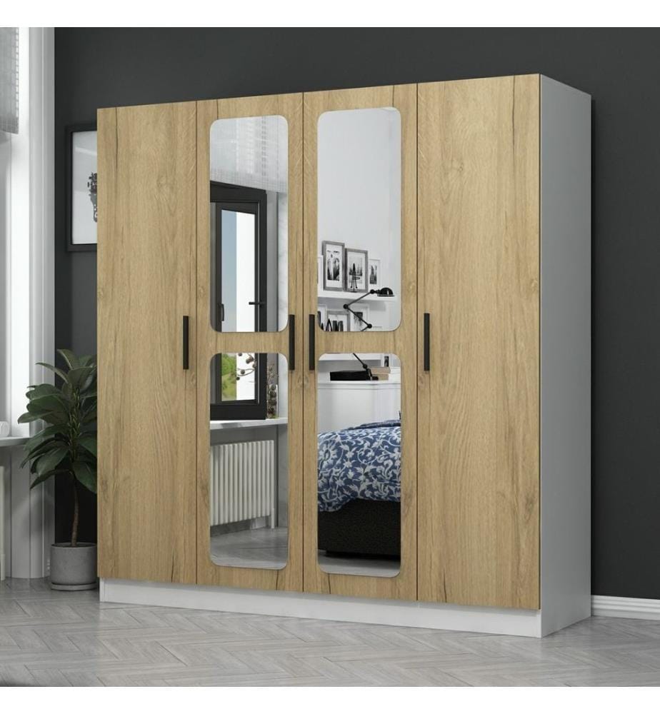Kleiderschrank, Nussbaum, Weiss, Melaminharzbeschichtete Spanplatte