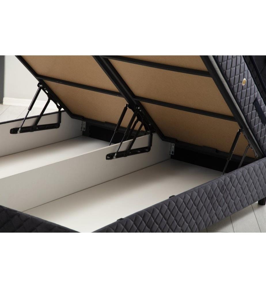 Sommier et tête de lit double, anthracite, panneau de particules mélaminé