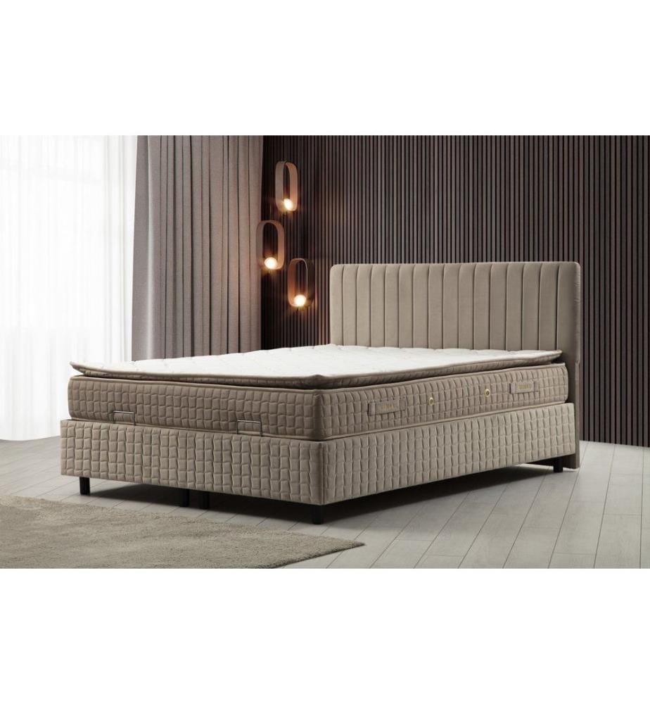 Matelas double, sommier et tête de lit, brun, panneau de particules mélaminé