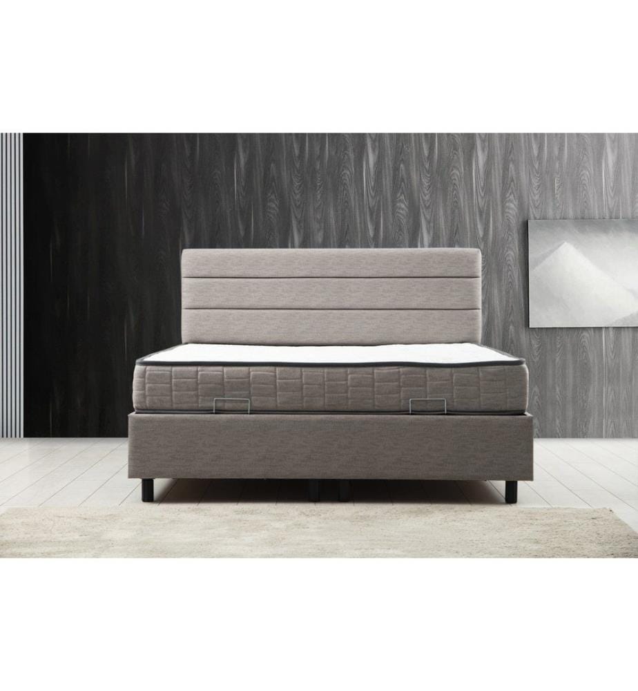Matelas simple, sommier et tête de lit, gris clair, panneau de particules mélaminé
