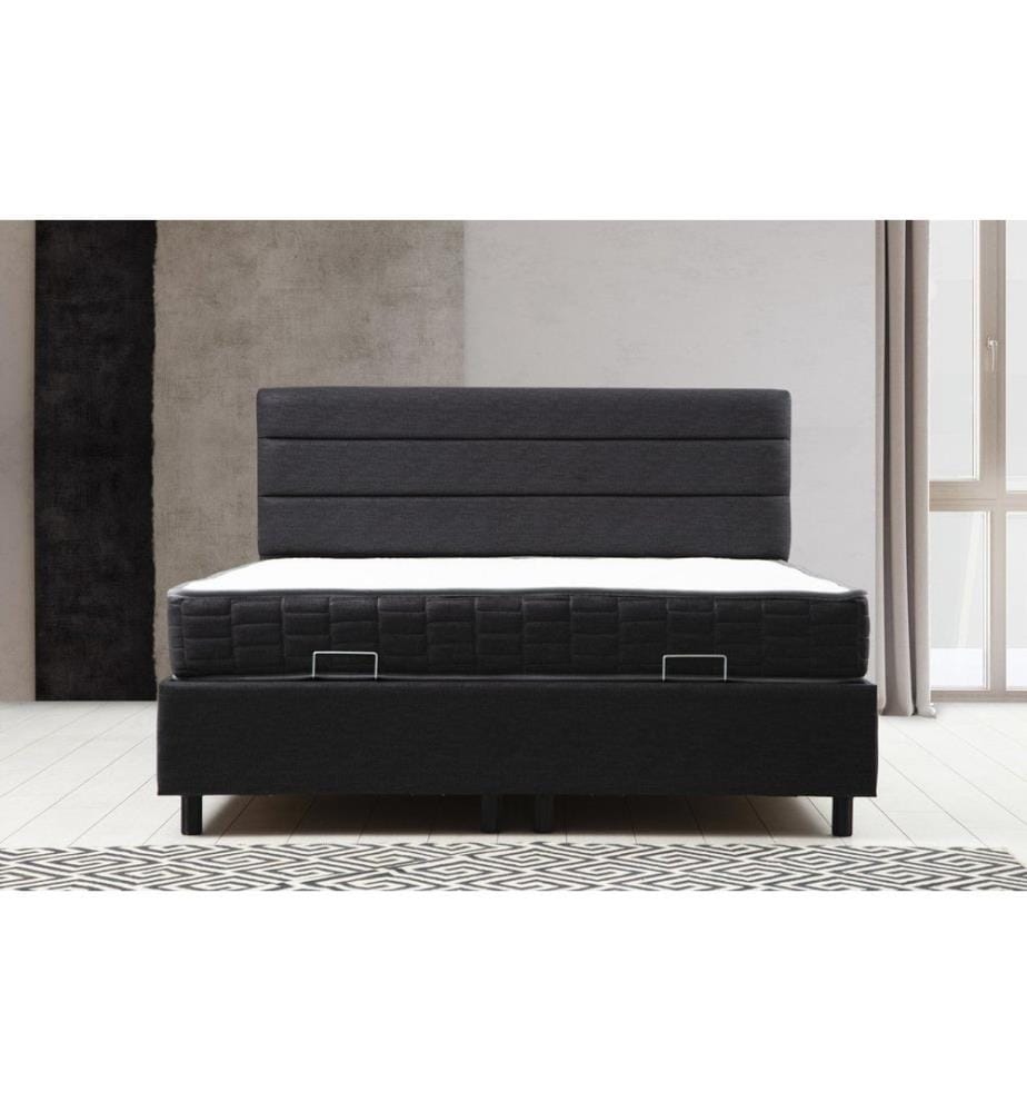Matelas double, sommier et tête de lit, anthracite, panneaux de particules mélaminés