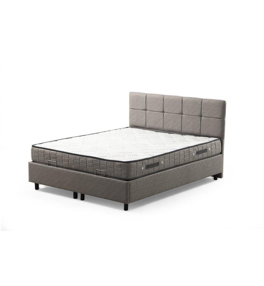 Matelas simple, sommier et tête de lit, gris clair, panneau de particules mélaminé