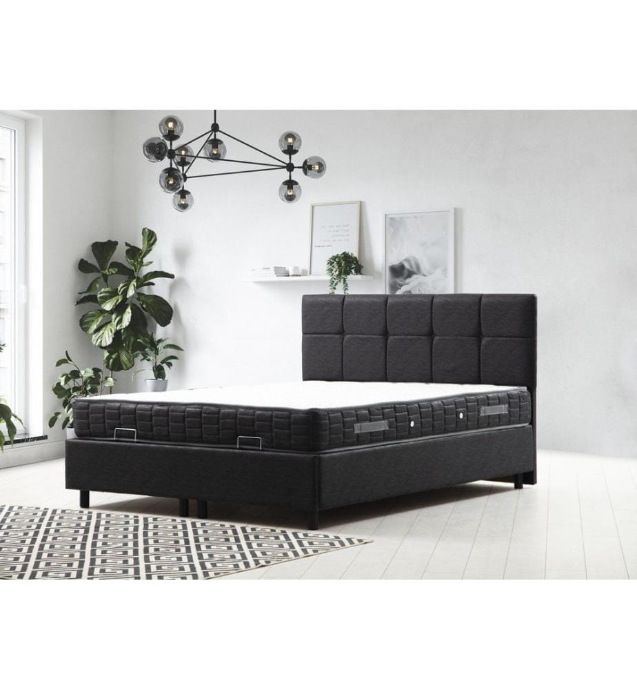 Matelas double, sommier et tête de lit, anthracite, panneaux de particules mélaminés