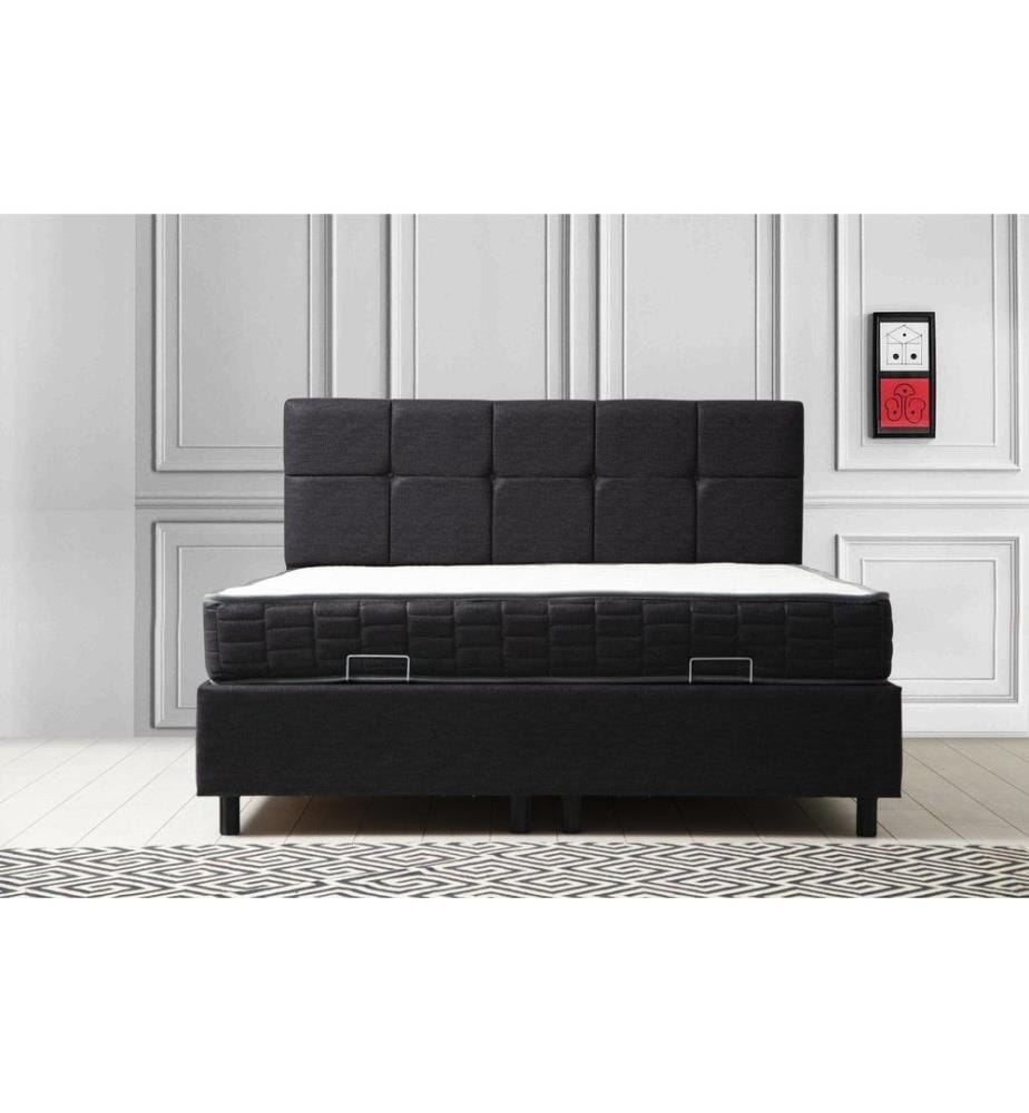 Matelas double, sommier et tête de lit, anthracite, panneaux de particules mélaminés