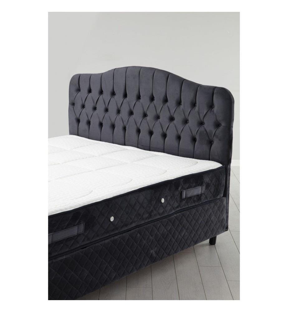 Matelas double, sommier et tête de lit, anthracite, panneaux de particules mélaminés