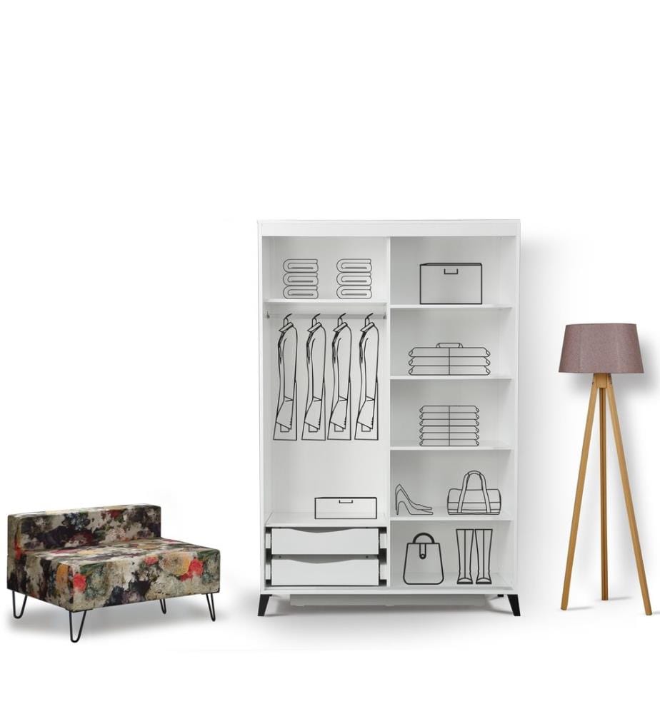 Shining, Bianco, Guarrobi, 216X120X60 cm, Piastra Di Particelle Rivestita Con Melamina