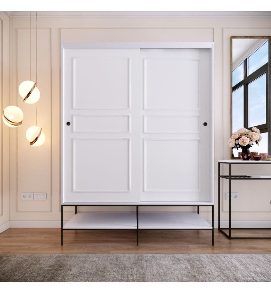 White, Warrobes, 200X150X57 cm, Piastra Di Particelle Con Rivestimento Melamina