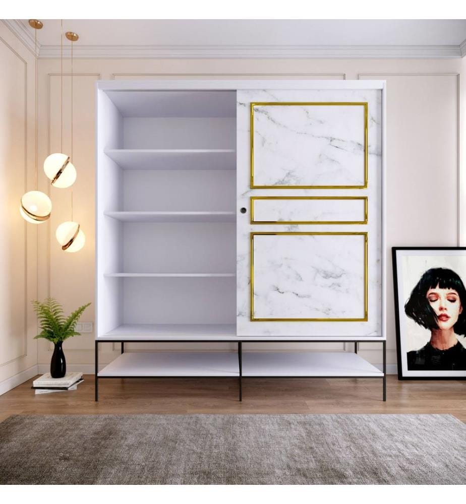Bianco, Nero, Oro, Armadi, 200X190X57 cm, Piastra Di Particelle Con Rivestimento Melamina
