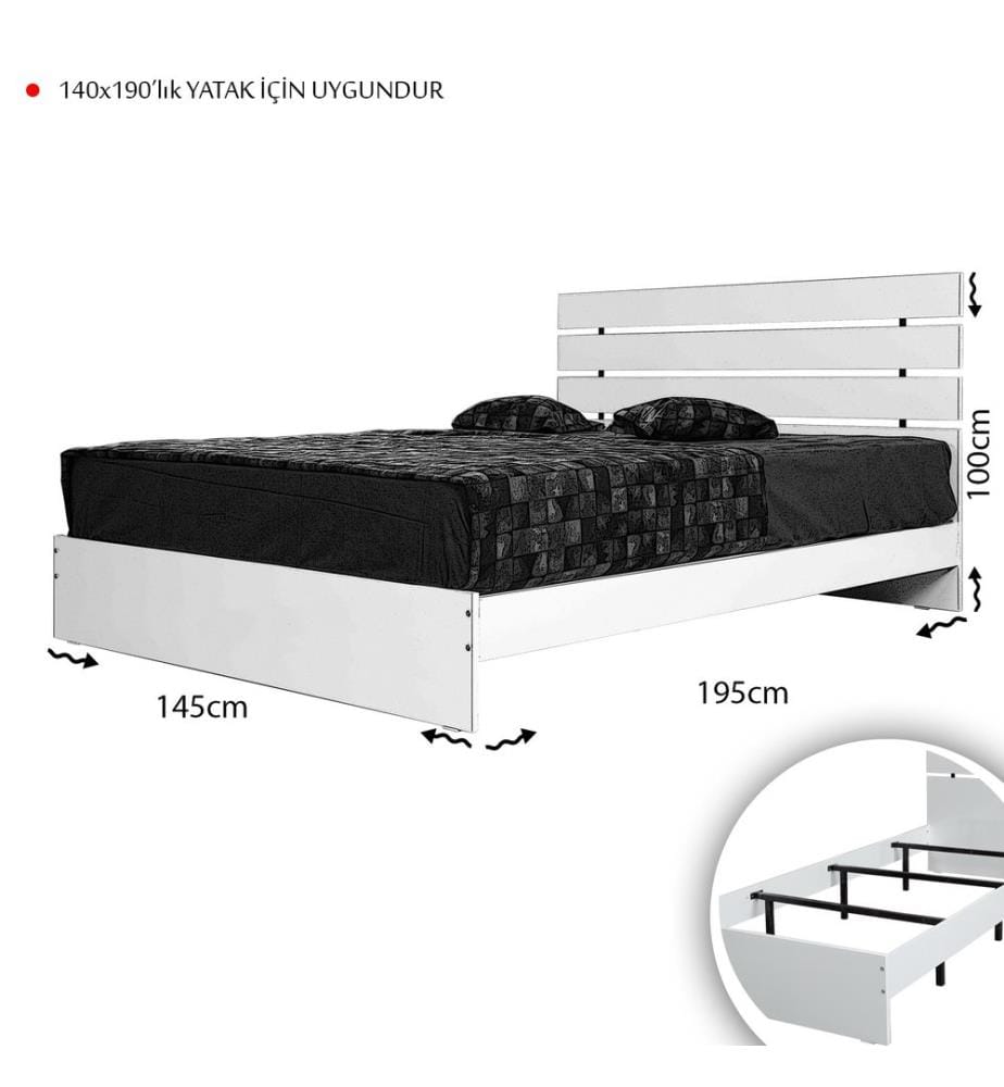 Double Bedstead, White, Melamine Coated Particle Board
