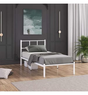 Lit simple, blanc, 100 % MÉTAL