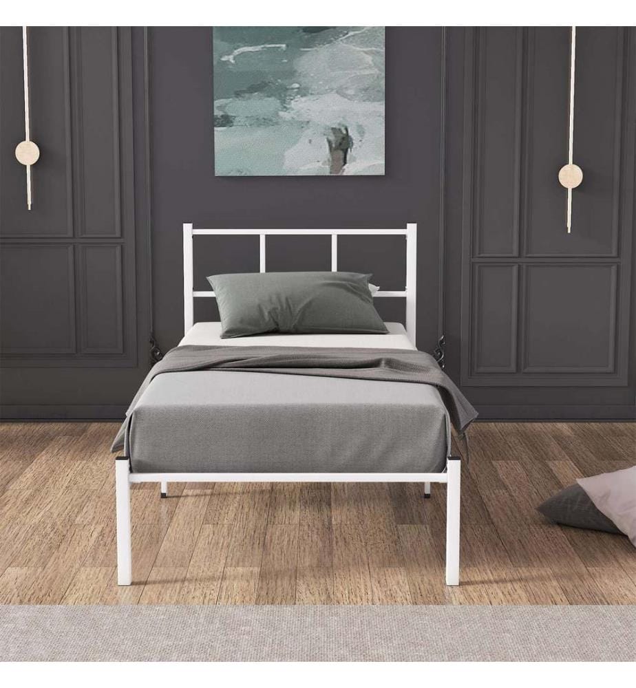 Lit simple, blanc, 100 % MÉTAL