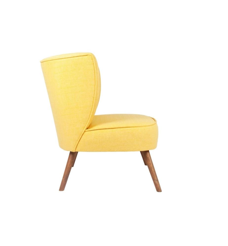 Wing Chair, Yellow, Solid Wood Frame, Polyester Fabric