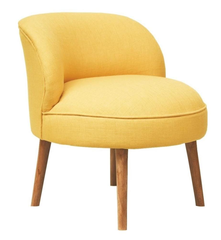 Wing Chair, Yellow, Solid Wood Frame, Polyester Fabric