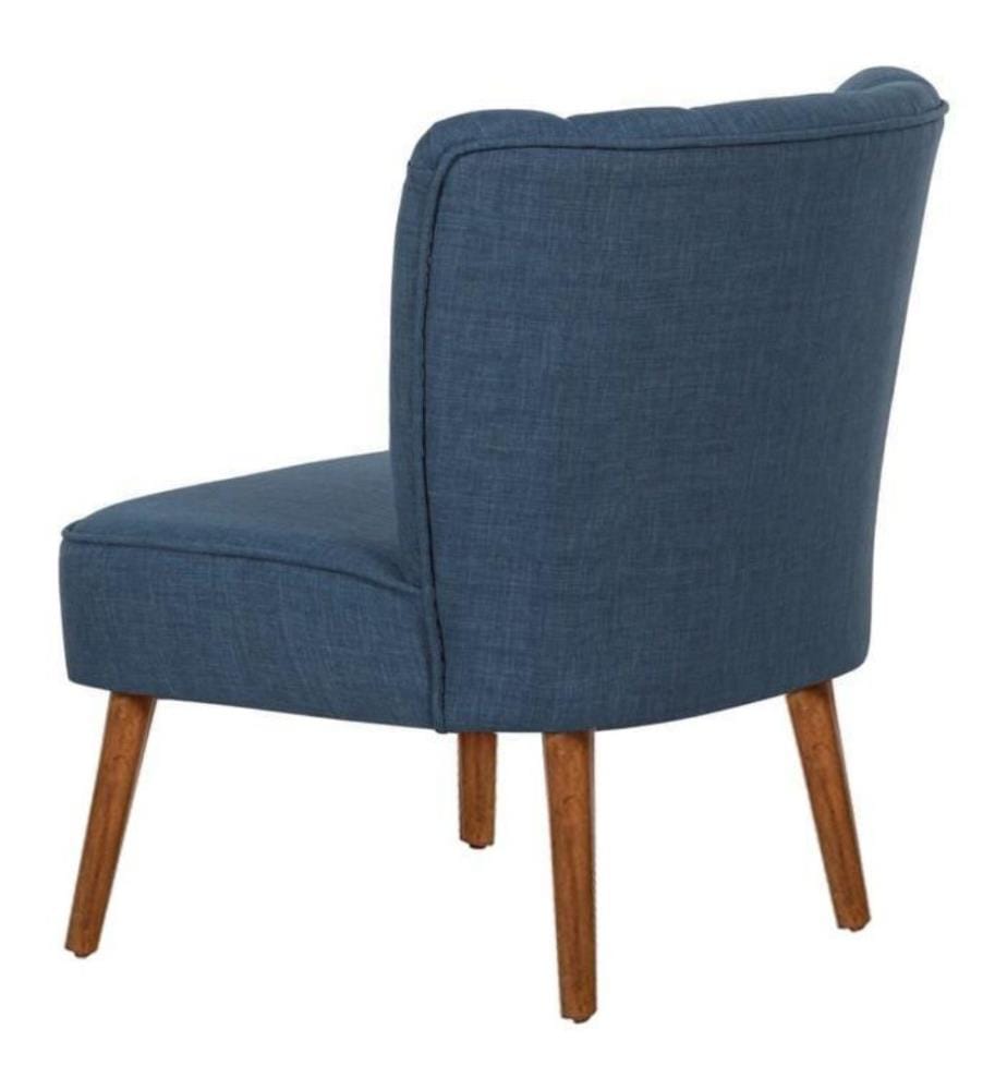 Wing Chair, Navy Blue, Solid Wood Frame, Polyester Fabric