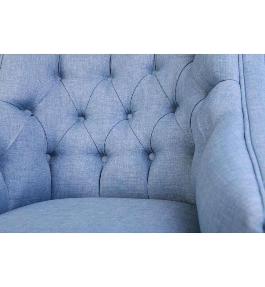 Wing Chair, Indigo Blue, Solid Wood Frame, Polyester Fabric