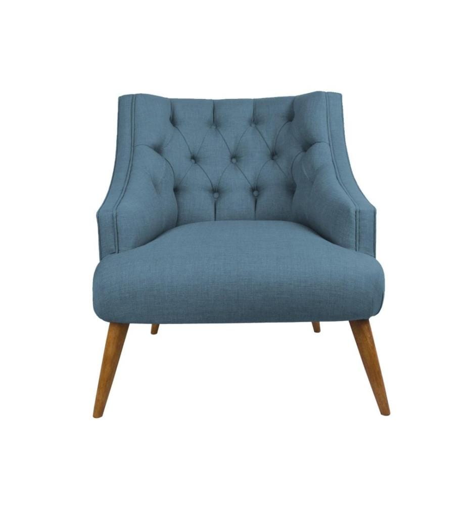 Wing Chair, Night Blue, Solid Wood Frame, Polyester Fabric