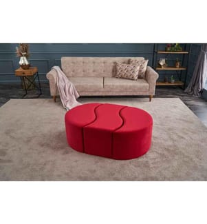 Pouffe, Rot, Polyester & Samt, Holzkörper