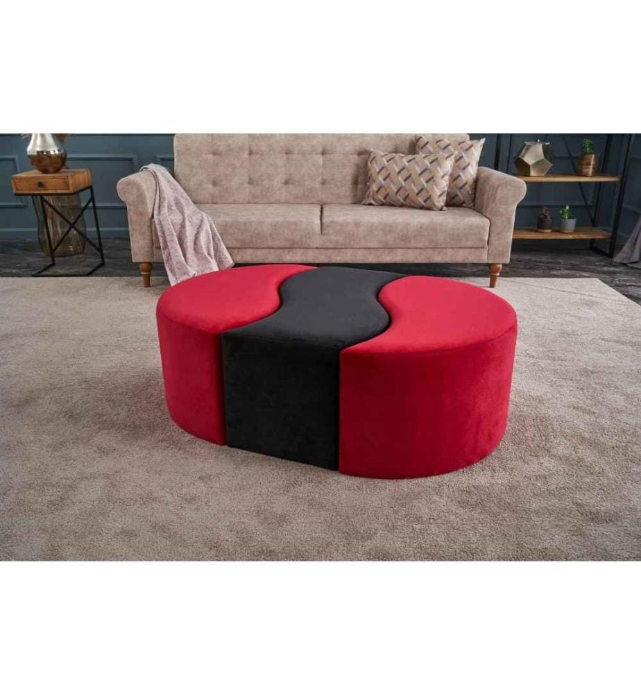 Pouffe, Schwarz, Rot, Polyester & Samt, Holzkörper