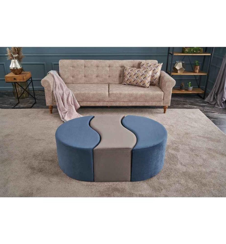 Pouffe, Blau, Nerz, Polyester & Samt, Holzkörper