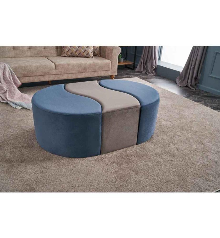 Pouffe, Blau, Nerz, Polyester & Samt, Holzkörper