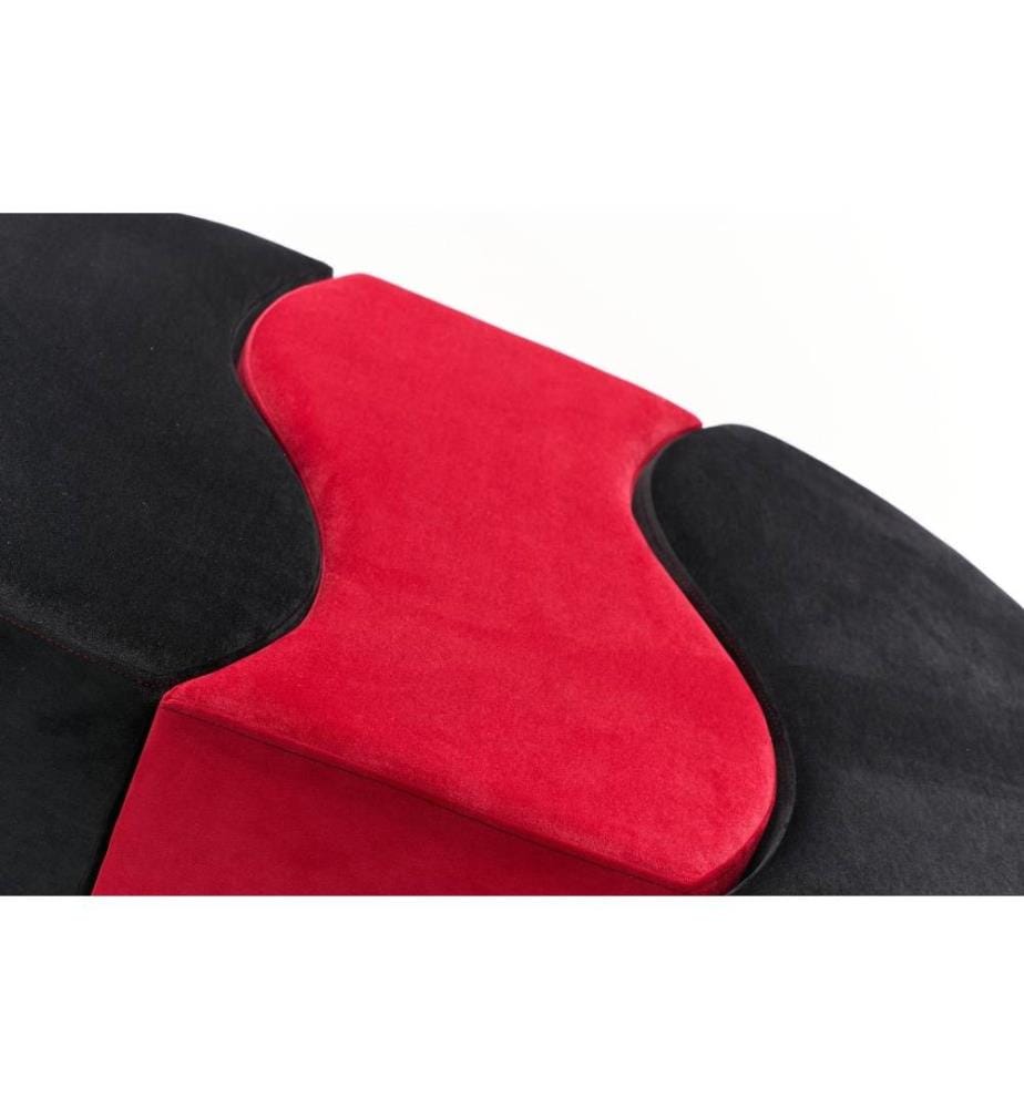 Pouffe, Schwarz, Rot, Polyester & Samt, Holzkörper