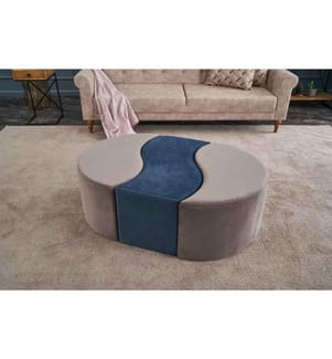 Pouffe, Nerz, Blau, Polyester & Samt, Holzkörper