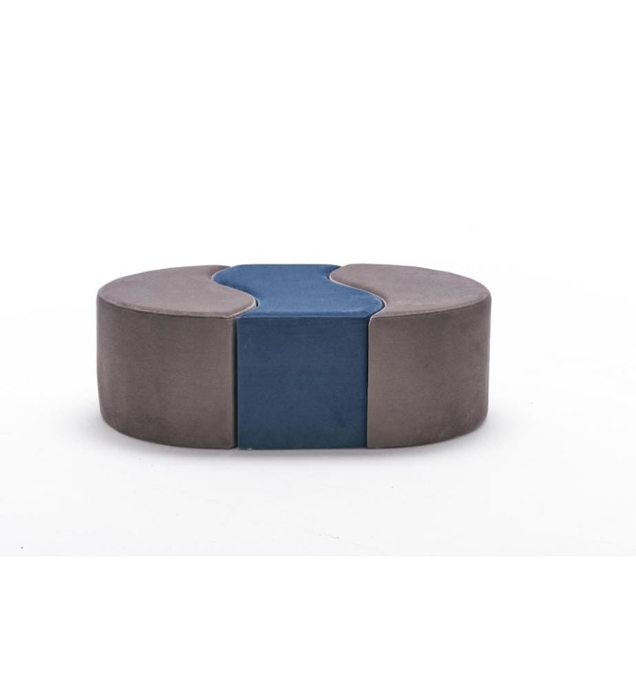 Pouffe, Nerz, Blau, Polyester & Samt, Holzkörper