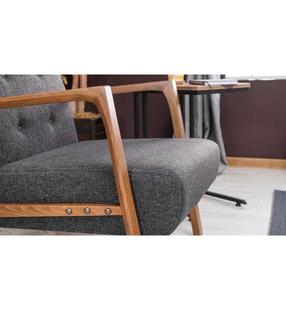 Wing Chair, Dark Grey, Beech Wood Frame, Polyester Fabric
