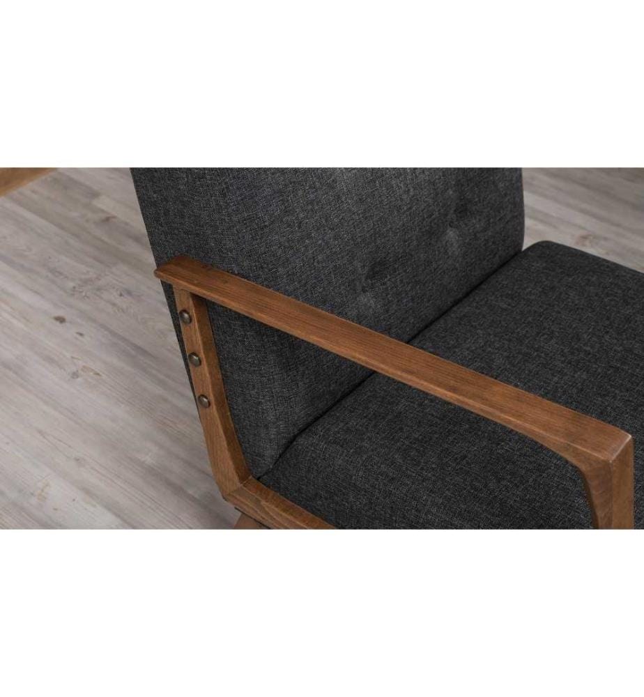 Wing Chair, Dark Grey, Beech Wood Frame, Polyester Fabric