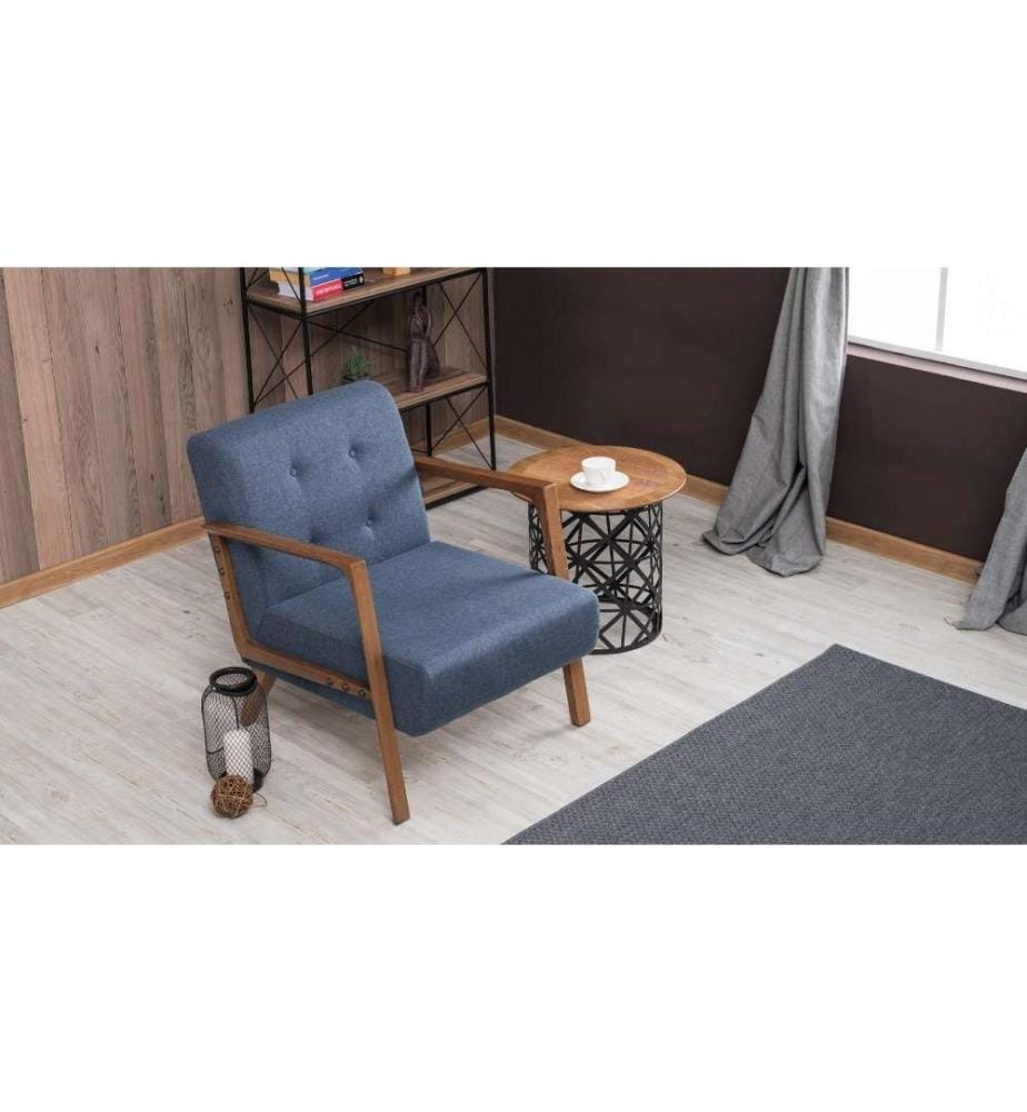 Wing Chair, bleu, châssis en hêtre, tissu polyester