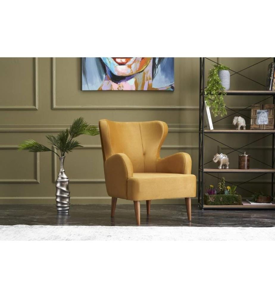 Wing Chair, Gold, structure en bois de charme, tissu velours