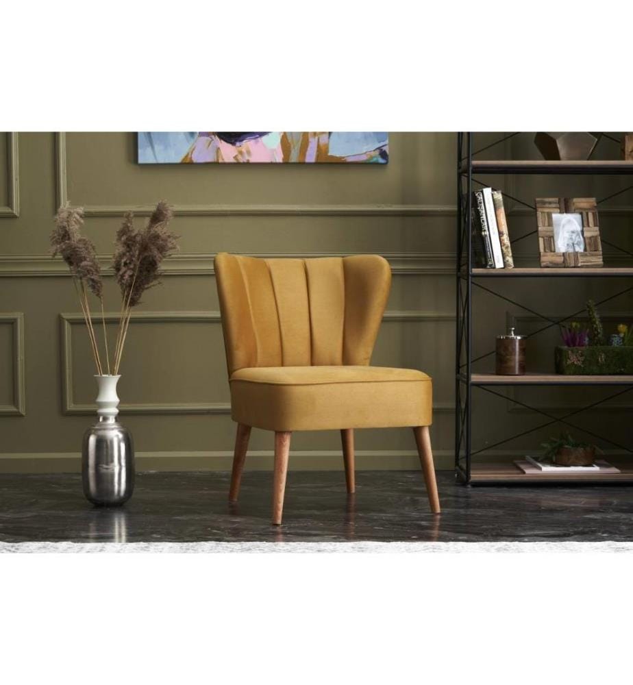 Wing Chair, Gold, Beech Wood Frame, Polyurethane & Acrylic & Polyester Fabric