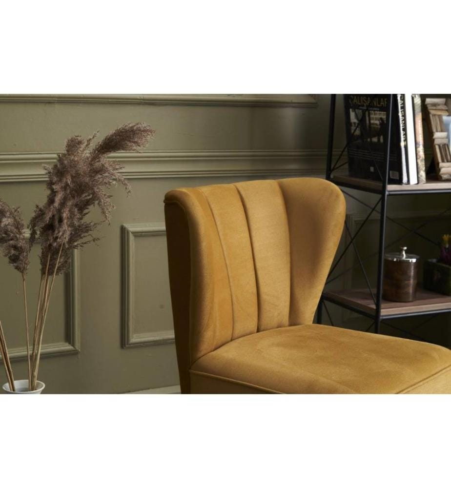 Wing Chair, Gold, Beech Wood Frame, Polyurethane & Acrylic & Polyester Fabric