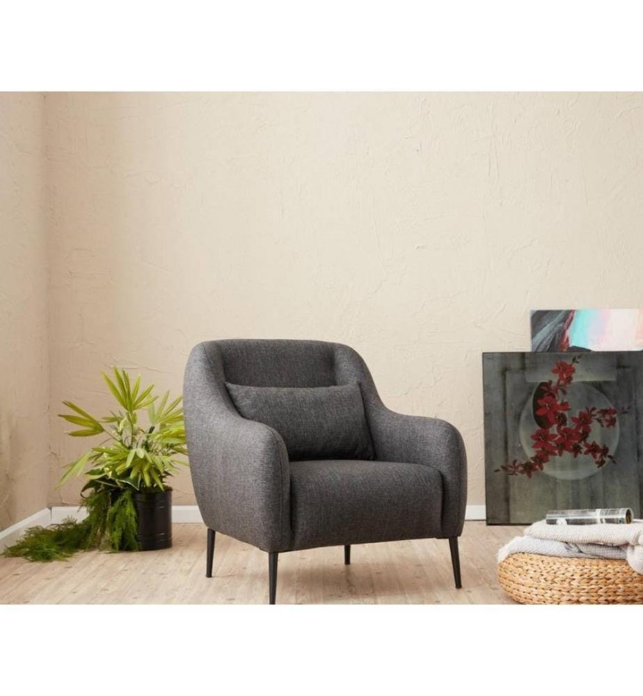 1-Sitz Sofa, Anthrazit, Buchenholzrahmen, 50% Polyester - 50% Leinenstoff