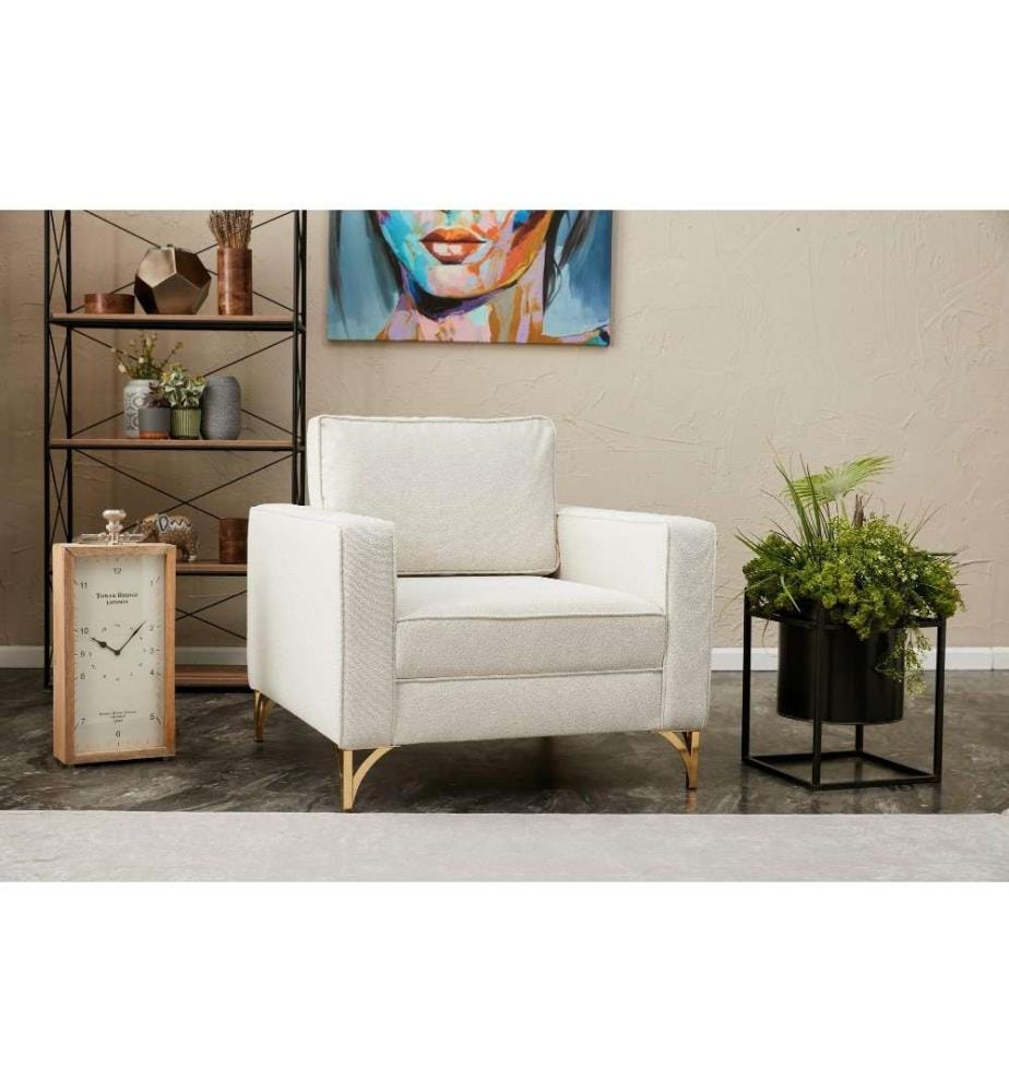 1-Sitz Sofa, Creme, Gold, Buchenholzrahmen, Polyestergewebe