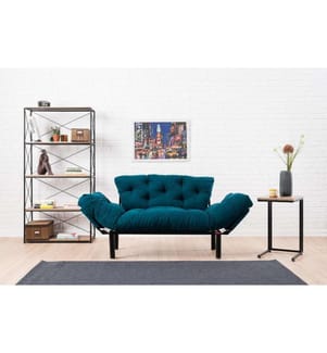 2-Sitzer Sofa-Bett, Petrolblau, Metallgestell, Mikrofaser-Stoffbezug