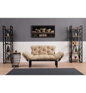 2-Sitz Sofa-Bett, Creme, Metallrahmen, Mikrofaserstoff Stoff