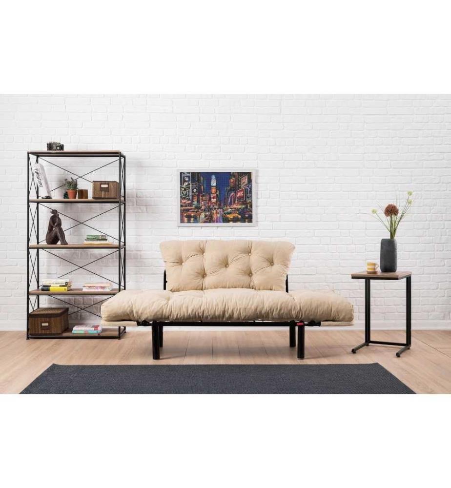 2-Sitz Sofa-Bett, Creme, Metallrahmen, Mikrofaserstoff Stoff