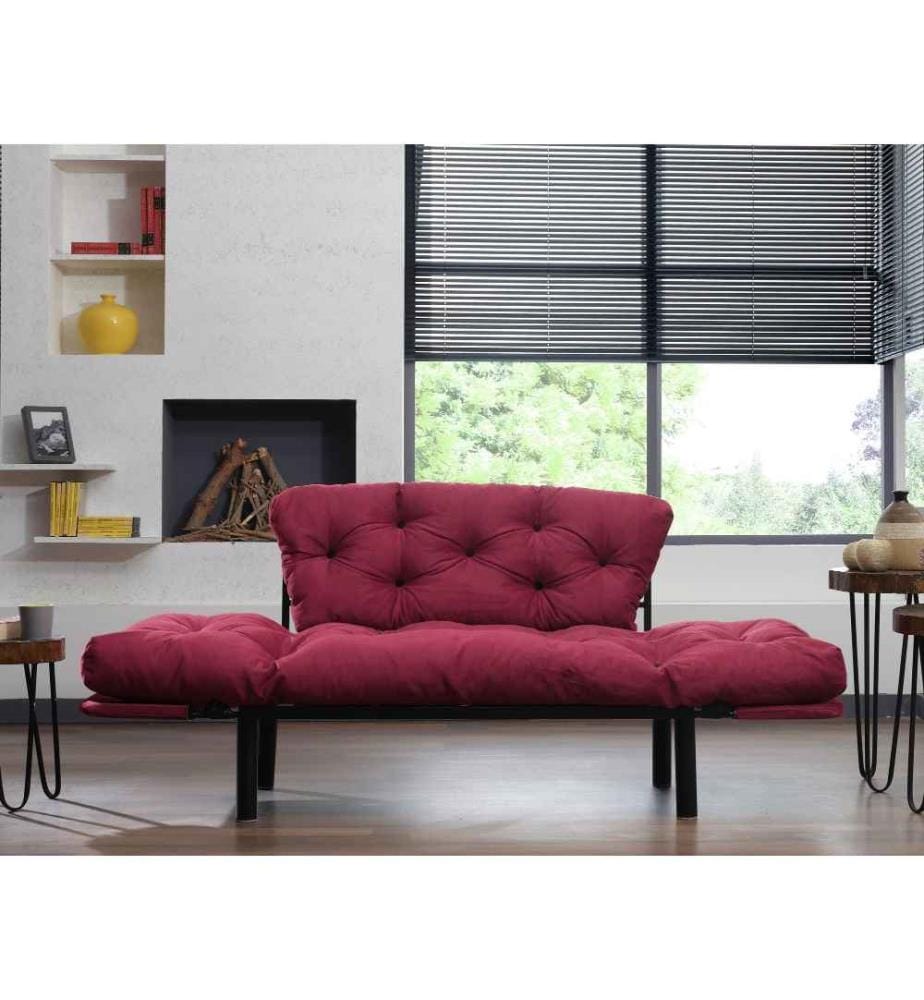 2-Seat Sofa-Bed, Maroon, Metal Frame, Easy Clean Fabric Fabric