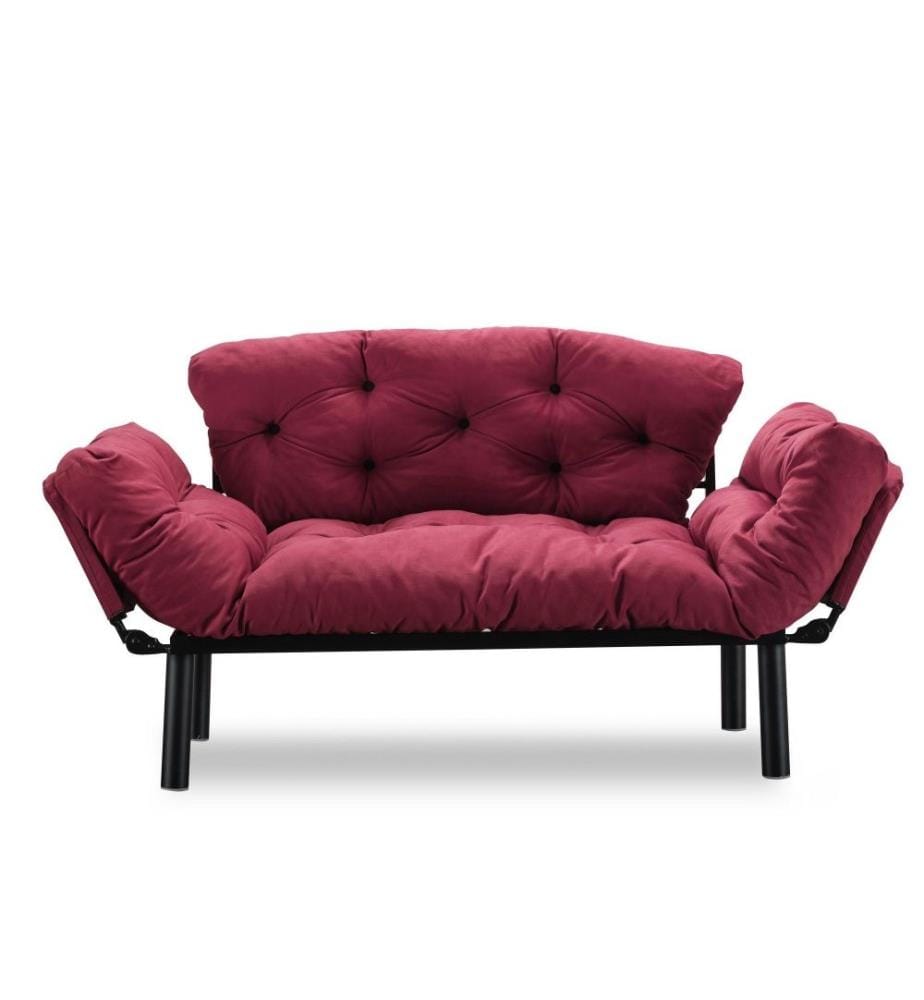 2-Seat Sofa-Bed, Maroon, Metal Frame, Easy Clean Fabric Fabric