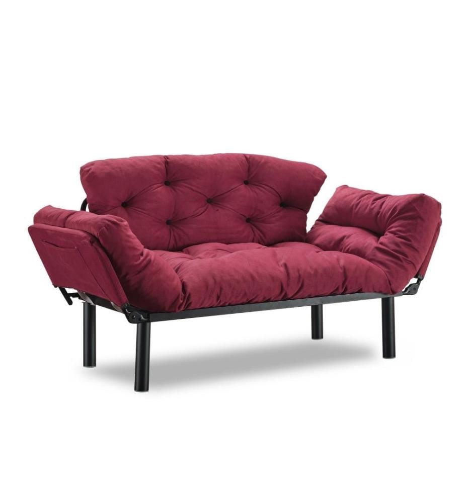 2-Seat Sofa-Bed, Maroon, Metal Frame, Easy Clean Fabric Fabric