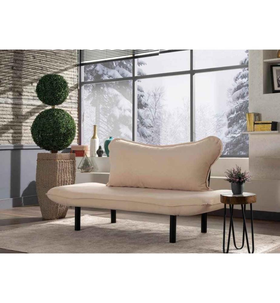 2-Sitz-Sofa-Bett, Creme, Metallgestell, Polyester-Strickstoff mit Baumwollfutter Stoffmaterial
