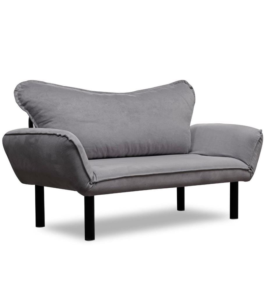 2-Sitz-Sofa-Bett, Grau, Metallgestell, Baumwollgefütterter Polyester-Strickstoff Stoffmaterial