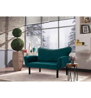 2-Sitz-Sofa-Bett, Petrolblau, Metallgestell, Baumwollgefütterter Polyester-Strickstoff Stoffmaterial
